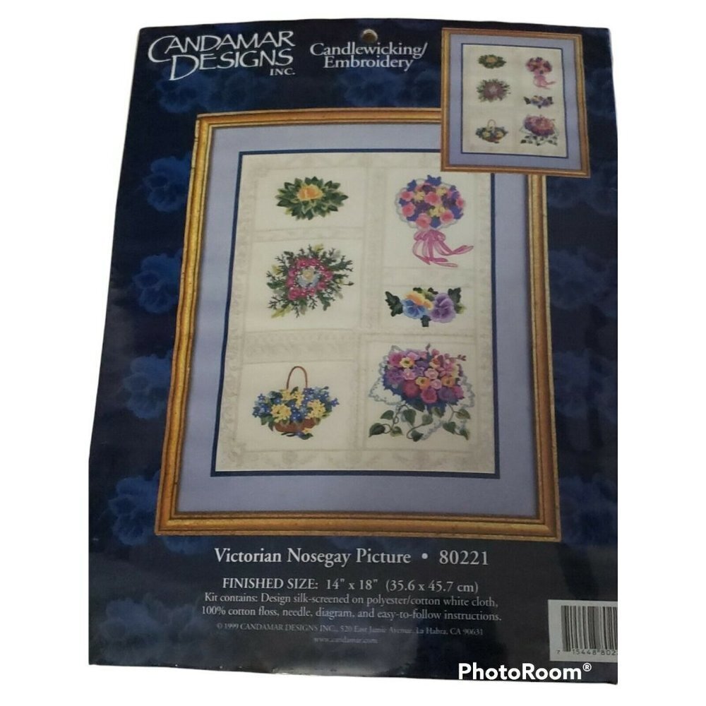 NEW 1999 CANDAMAR DESIGNS Victorian Nosegay Picture Candlewicking Embroidery